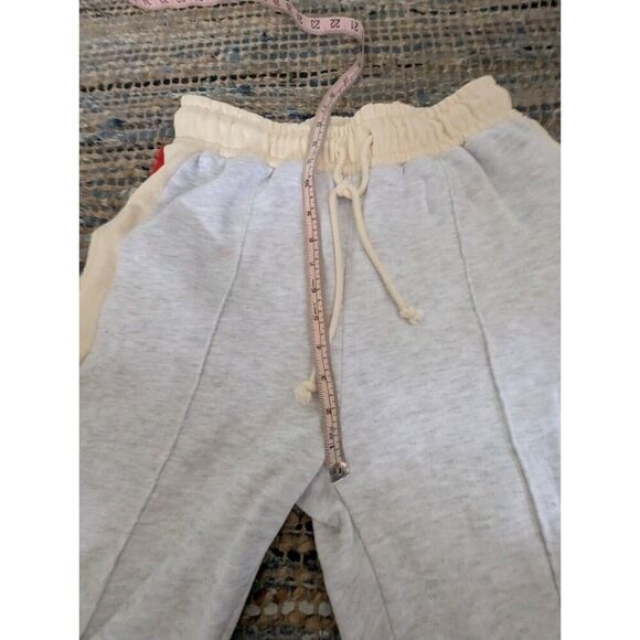 Wide Leg Sweatpants Side Stripes L Grey Red Tan Drawstring Elastic Waist Casual - Picture 6 of 8